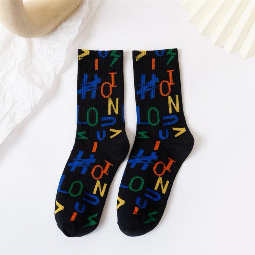 Multicolor Logo Monogram Crew Socks โ Black